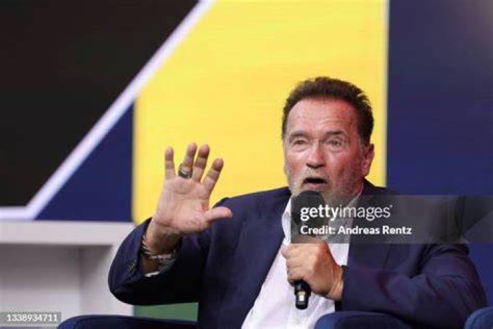 Arnold Schwarzenegger speaks during his speech of thanks on September 28, 2014 in Almeria, Spain. Schwarzenegger visits the city 33 years after the filming "Conan, The Barbarian", to receive the award "Almeria, Land of Cinema". (Photo by Sergio Camacho/Getty Images)