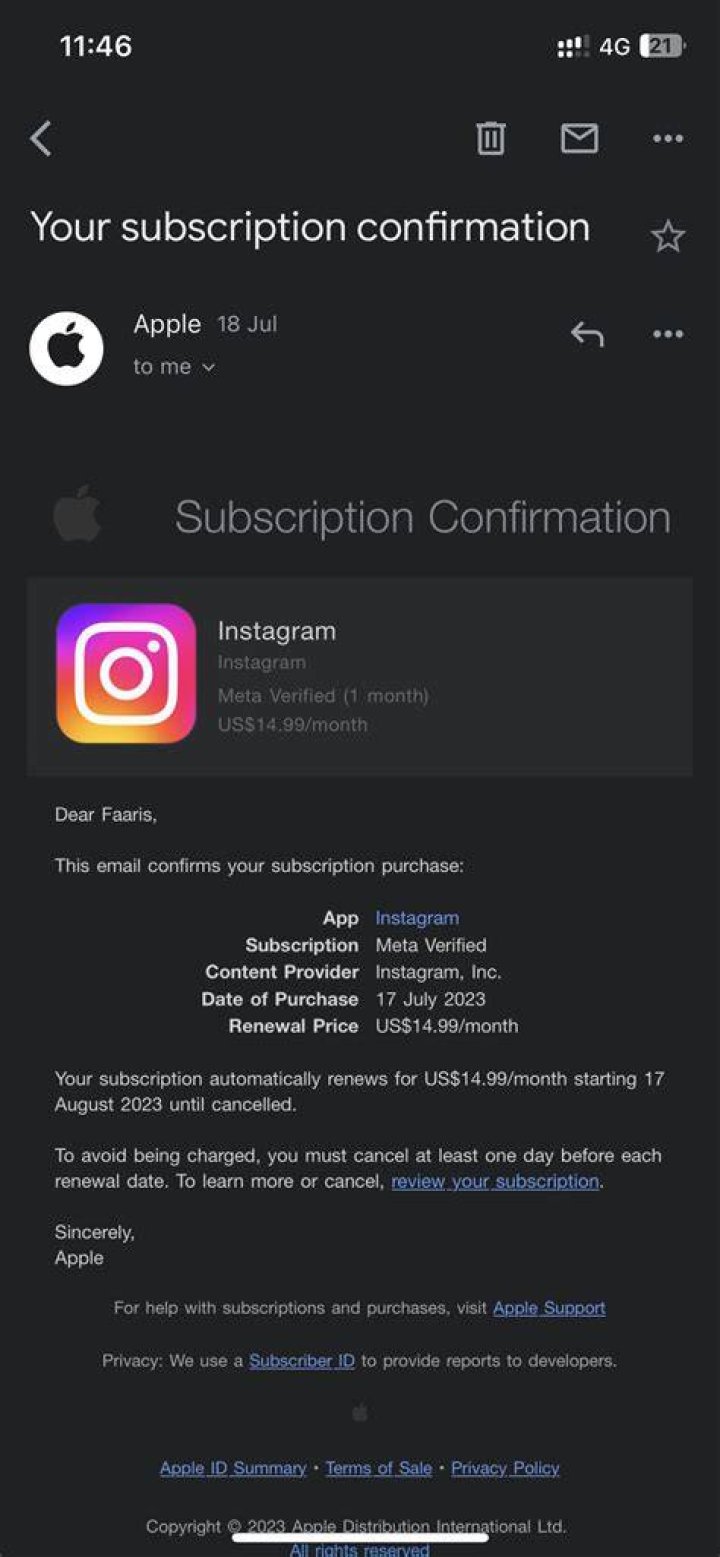 Refund Instagram
