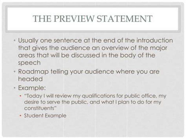 What does preview mean in a speech?
