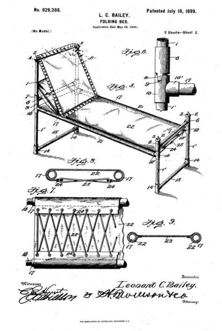 When did Leonard C Bailey invent the folding bed?