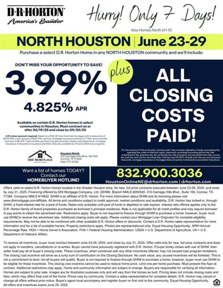 Will DR Horton pay closing costs?